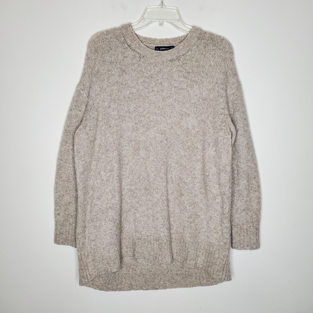 Zara Beige Taupe Crewneck Oversized Ribbed Knit Sweater - Picture 2 of 7